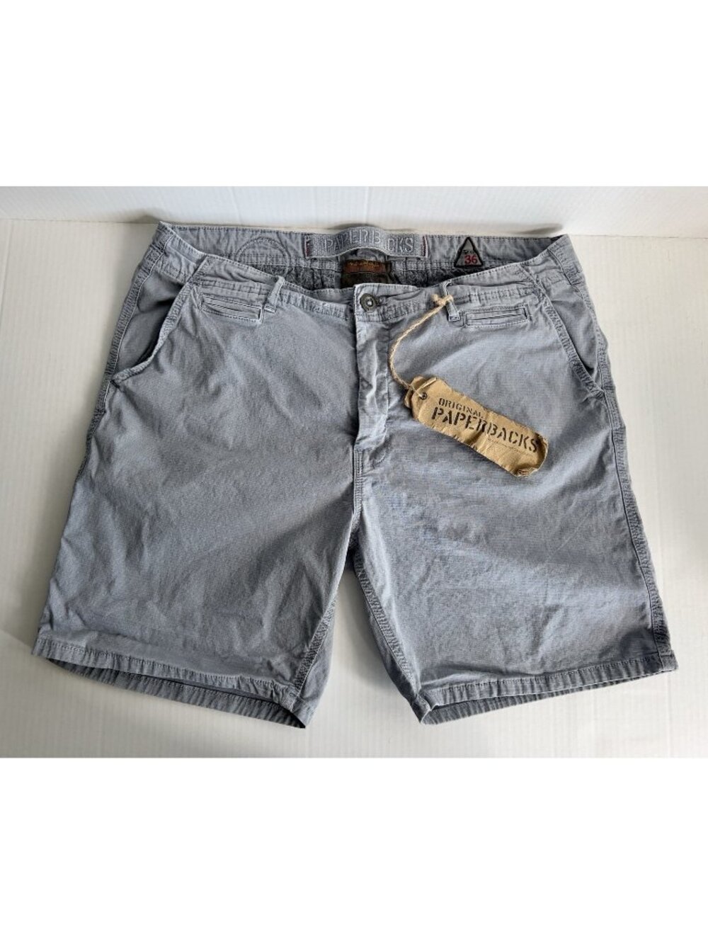 Paperbacks Palm Springs Shorts Mens 36 Gray Cotton Grunge Y2K Distress Tags